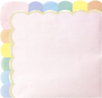 PARTYPRO - 16 roze pastel papieren servetten, 33 x 33 cm, geschulpte randen met regenboogkleuren
