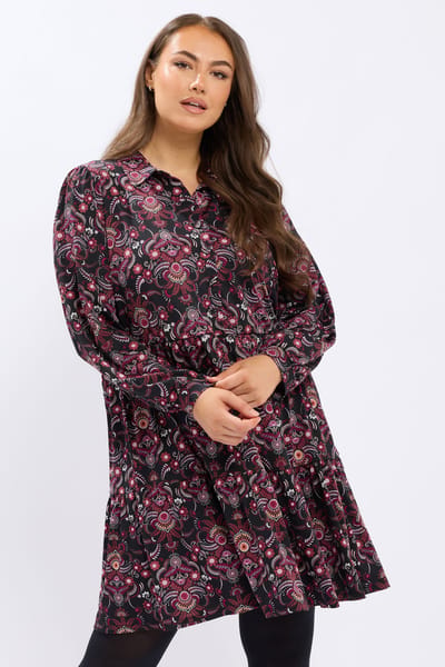 Yours Zwarte Paisley Gelaagde Shirtjurk Size 42