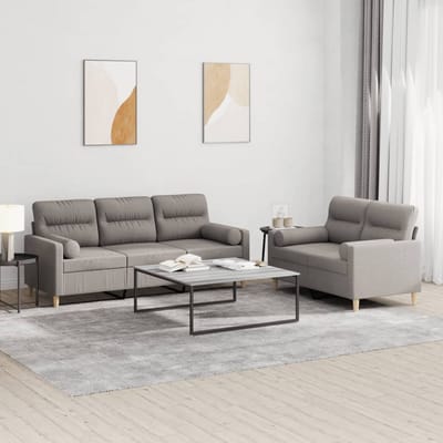 vidaXL - 2-delige - Loungeset - met - kussens - stof - taupe