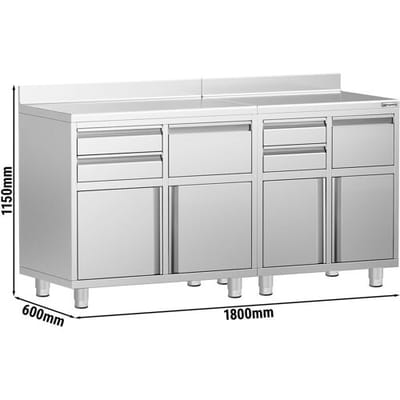 GGM Gastro Arbeitsschrank - für Kaffeemaschine - 1800x600mm - mit 4 Schubladen, 4 Türen, 2 Abklopfschubladen & Aufkantung