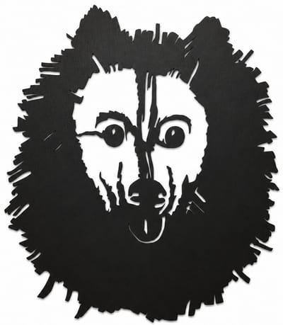 Houten wanddecoratie - Wooden wall decoration | Keeshond 39 x 45cm Spitz | Zwart - Black | Muurdecoratie - Wall art - Design Wandfiguur - Echt Hout - Real Wood - Honden - Dogs - Dieren