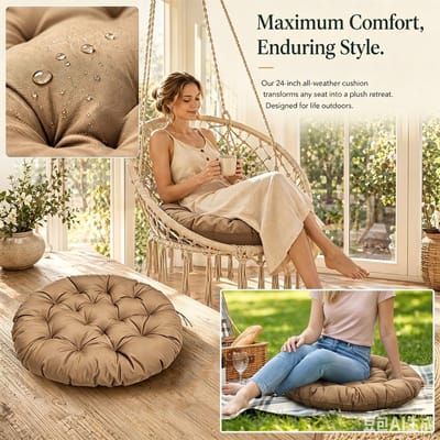 Kussen voor hangstoel, 60 cm, hangstoelkussen, reservekussen, zitkussen voor hangschommel, bekleding voor papasan-stoel, binnen en buiten, zitkussen voor hangstoel, tuinstoel, kaki