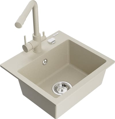 Mexen Milo 1-kamer granieten gootsteen met Duero keukenmengkraan, beige - 6505-69-671600-69