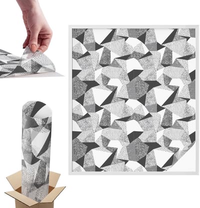 Tulup Raamfolie Anti inkijk - Geometrische figuren Anti inkijk Raamfolie - 100x116 cm - Zwart-wit Raamfolie Tegen inkijk - Zelfklevende Anti inkijk Folie Glas in Lood - Voor op kantoor, voor de woonkamer, voor de hal - Raamfolie Zonwering