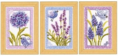 Vervaco - Miniatuur telpakket kit - Vogel met bloemen set van 3 - PN-0143718 - Borduren - Borduurpakket - Borduurpakket volwassenen - Borduurpakket kind