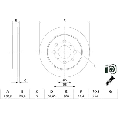 Remschijf BOSCH 0 986 479 F34 achter, volledig, 1 Stuk