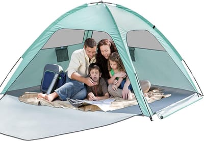 Strandtent met uv-bescherming voor 3-4 personen - UPF50+ - dubbele deuren - windbescherming - lichte strandtent voor tuin - strand