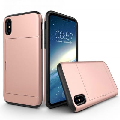 Mobiq pashouder hoesje geschikt voor iPhone X/XS | vakje voor pasjes rosé gold