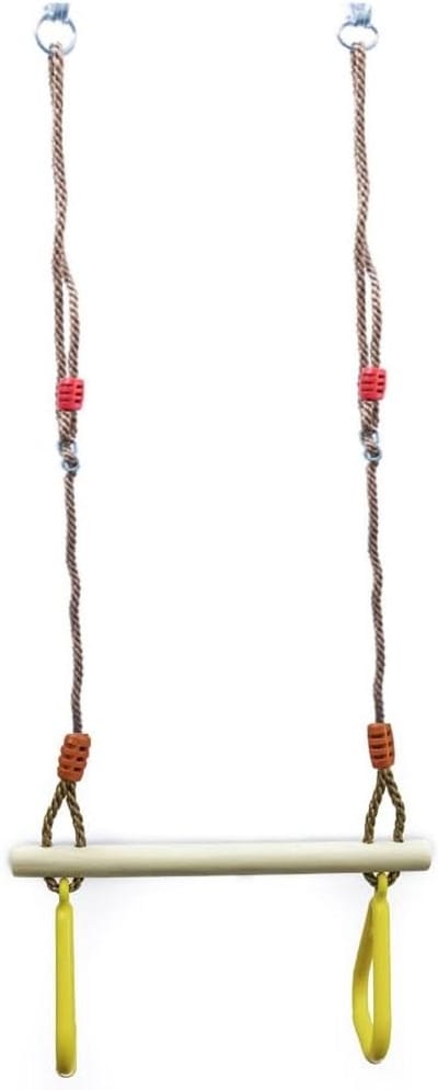 Trapeze met ringen - Speeltoestel turnen - Buiten spelen - Verstelbaar touw - 450 mm lengte - Geel