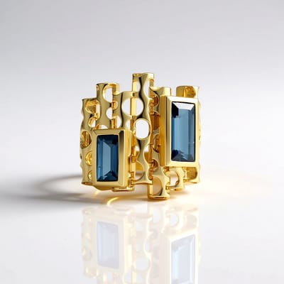 Cavill - Zilveren ring met Verguld 925 Sterling - Londen Blauwe Topaas 2,02 ct - Baguette Slijpsel - Elegant Modern Design