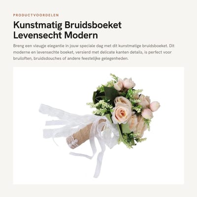 Dailygoods- Bruidsboeket Kunstmatig - Modern/Elegant - Kanten Decoratie - Draagbaar - Voor Bruiloft/Fotografie - 22 x 21 x 27 cm - Nep Bloemenboeket