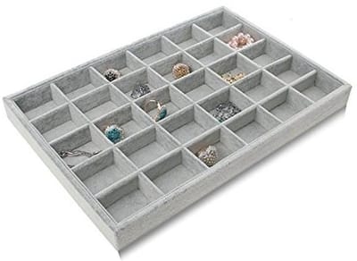 Grijze fluwelen sieradenbox voor kettingen, armbanden, ringen en oorbellen