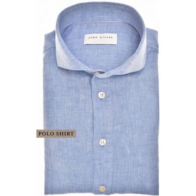 John Miller Polo Loose Fit Cutaway Linnen Cotton Mini Herringbone Midden Blauw / male