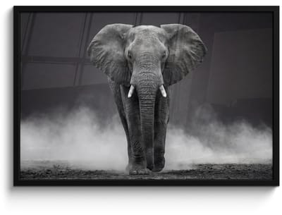 Poster in lijst - Fotolijst 90x60 cm - Posters - Olifant - Zwart - Wit - Rook - Posterlijst zwart - Decoratie - Wanddecoratie woonkamer - Muurdecoratie slaapkamer