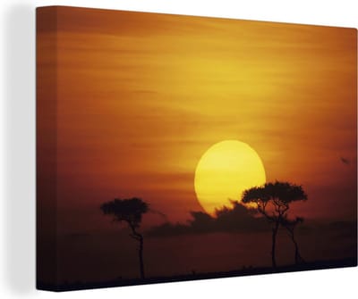 Zonsopkomst Masai Mara Nationaal Park Canvas 90x60 cm - Foto print op Canvas schilderij (Wanddecoratie woonkamer / slaapkamer)