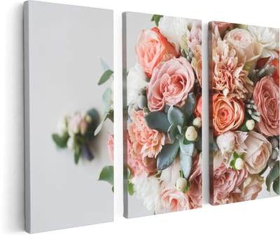 Artaza Canvas Schilderij Drieluik Bloemen In Vaas - Boeket - 120x80 - Foto Op Canvas - Canvas Print