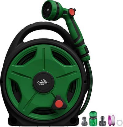 Intrekbare tuinslanghaspel 1/2" x 50FT met spuitmondstuk en draagbare houder voor tuin en auto