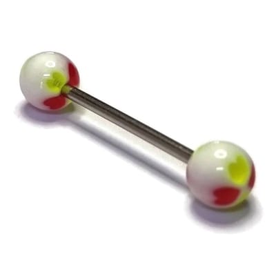 Aramat Jewels | Piercings | Stalen Tongpiercing Acryl Hartjes - Groen Rood | | | |6mm | Staal | Volwassenen | Verkleurd niet