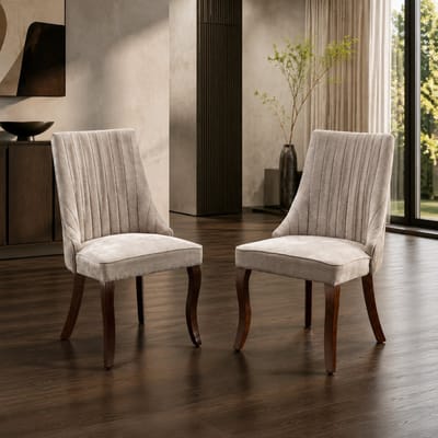 Eetkamerstoelen - Set Van 2 - Gestoffeerde eetkamerstoel - Eettafelstoel - Eetkamerstoelen - Stof - Met rugleuning - Antislip - Houten stoelpoten - Modern Design - Beige