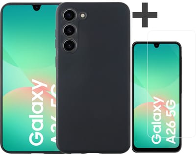 Hoesje geschikt voor Samsung Galaxy A26 hoesje zacht siliconen met gehard glas Screenprotector- Arara backcover - Zwart