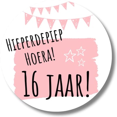16e Verjaardag roze stickers - Verjaardag Feeststickers - Cadeau - 4 cm - 20 stuks