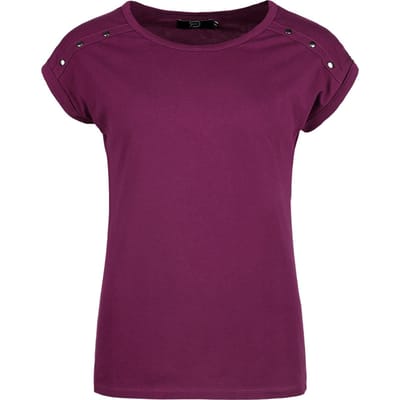 R.E.D. Rock-Engineered Design Paars T-shirt met studs op de schouder - Dames - S