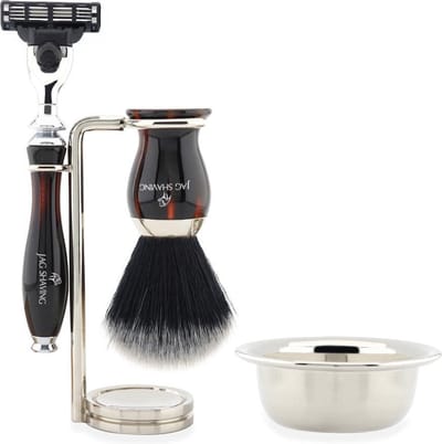 Scheerset voor mannen, met 3 snijkanten compatibel scheermes, scheerkwast, metalen scheerstandaard en kom Perfecte scheerset voor een gladde scheerbeurt