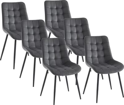 Vente-unique Set van 6 gestoffeerde stoelen - Velours en zwart metaal - Grijs - OLLUA