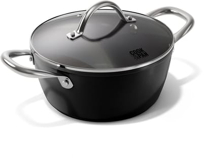 Cook & Pan Kookpan met Deksel Ø 22 cm Zwart - PFAS vrij - Alle Warmtebronnen - Cool Touch Handgreep - Honingraat Pan met 7 jaar Garantie - Krasbestendige Anti Aanbaklaag - Vaatwasserbestendig - Gas, Inductie, Elektrisch, Oven