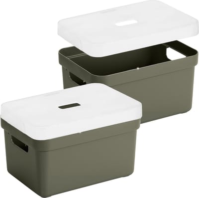 Sunware Opbergboxen met transparante deksel - 2x stuks - kastmanden - donkergroen - 13 liter - kunststof - 35 x 25 x 18 cm - Opbergers