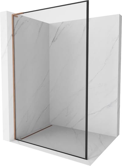 Mexen Kioto L douchewand Walk-in 50 x 200 , zwarte lijst, roze goud - 800-050-103-60-70
