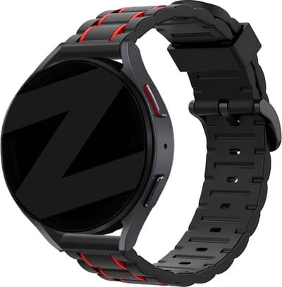 Bandz universeel 22mm sport band gestreept geschikt voor Samsung Galaxy Watch 3 45mm / Watch 1 46mm / Gear S3 - Polar Vantage M / M2 / Grit X - Huawei Watch GT 1/2/3/4 46mm / GT 5 & 5 Pro (46mm) / GT 2 Pro - Hoogwaardig siliconen - zwart & rood