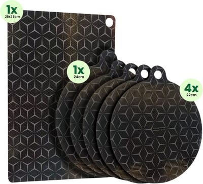 MoreCore Inductie Beschermer - Hittebestendig tot 280 ºC - Inductie Matjes Rond - Panbeschermers - Onderzetters Pannen - Afdekplaat voor Kookplaat - Inductie Mat - Inductiebeschermer - Inductie Afdekplaat - 4x22 + 1x24 + 1x25x35cm