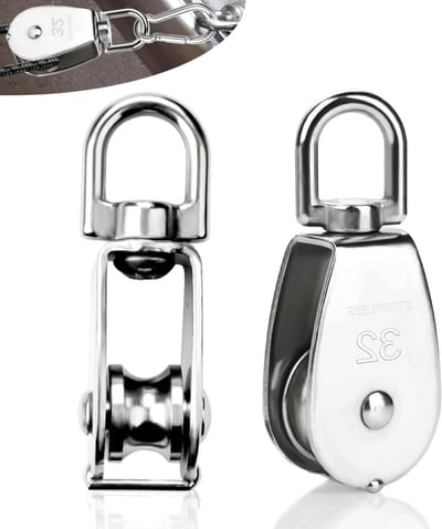 32 mm Pulley Set van 2 Stuks, Riemen Pulleys met een Laadcapaciteit van 250 kg, Roestvrijstalen Kabelrollen voor Fitness en Tuinwerk, Geschikt voor Kabels tot 12 mm