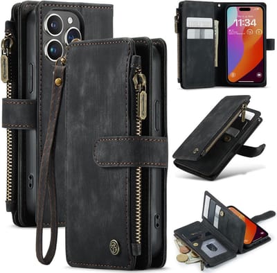 CaseMe Hoesje - Geschikt voor iPhone 16 Pro Hoesje - CaseMe C30 Book Case met Portemonnee - Zwart