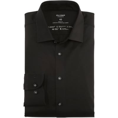 OLYMP Level 5 24/Seven body fit overhemd - zwart tricot - Strijkvriendelijk - Boordmaat: 37