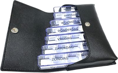 Pillendoos weekagenda Medidos - Luxe Vegan leren Etui - Zwart