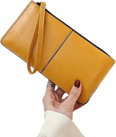 Dames Portemonnee – Lange Rits Clutch Wallet Dames & Handtas – Multi-layer Portemonnee met Rits, Pasjes, Munten en Telefoonvak - Geel