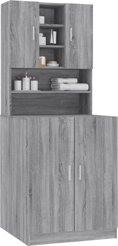 Wasmachine ombouw - Kast - Opbouwmeubel - Verhoger - Wasmachine meubel - Opbergkast - Hout - Grijs Sonoma