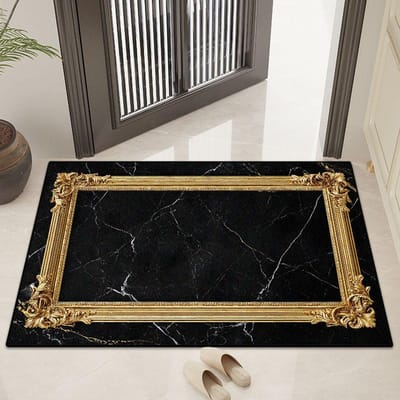 Moderne Marmerstijl Huisdecoratie Luxe Groot Tapijt Woonkamer Gouden Rand Antislip Eetkamerkleed Wasbare Entree Deurmat 60*90cm