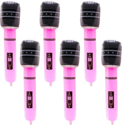 Set van 6 Neon Roze Opblaasbare Microfoons voor Feest en Verkleedpartijen