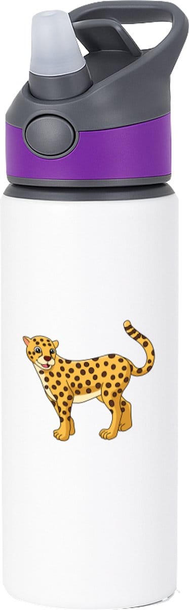 Hacebo® - Luipaard waterfles met rietje paars - Katten - Dieren liefhebbers - Jaguar - jachtluipaard - cheeta - water fles - 650ML