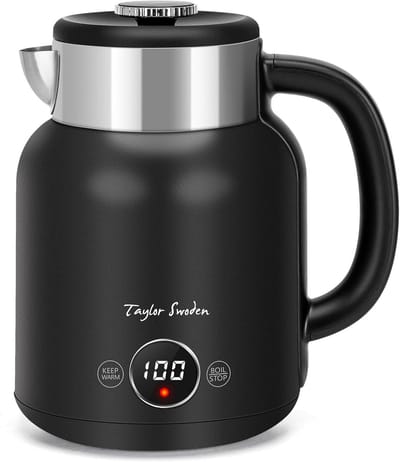 Taylor Swoden Retro Waterkoker - 1.7L - Temperatuurregeling - Cool-touch - Warmhoudfunctie - 2200W - RVS - Zwart