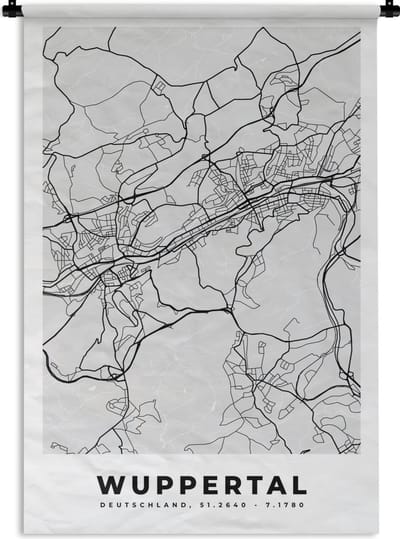 Wandkleed - Wanddoek - Duitsland - Plattegrond - Kaart - Wuppertal - Stadskaart - 120x180 cm - Wandtapijt