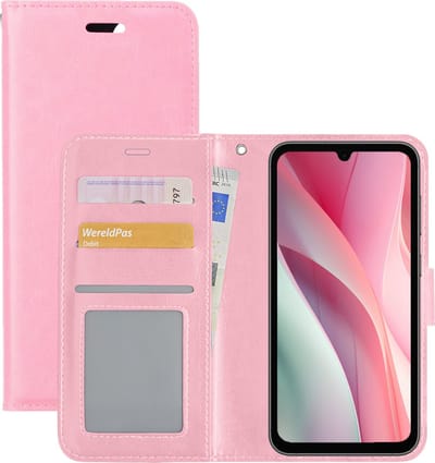 Hoesje - Met Pasjeshouder - Geschikt voor Samsung Galaxy A15 - Luxe Bookcase Portemonee - Flip Case - Kunstleer Book Case - Flipcase - Book Cover - Walletcase - Portemonneehoes - Lichtroze