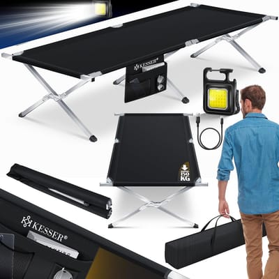 Campingbed - Opklapbed Veldbed - Buiten slapen - Tot 150 kg belastbaar - 210 cm - Zwart