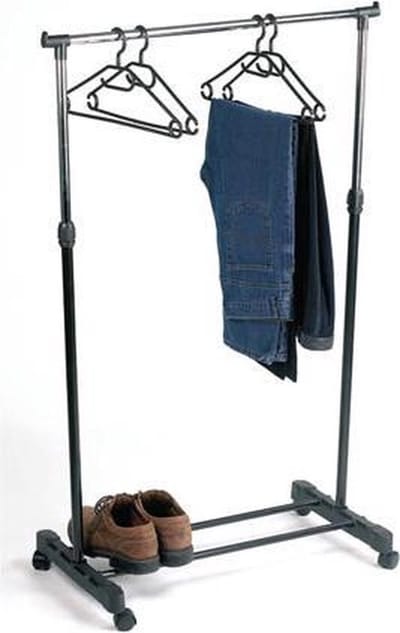Perel Kledingrek op wieltjes, 1 stang, verstelbare hoogte tot 165 cm, 80 x 43 x 165 cm, max. last 15 kg, metaal
