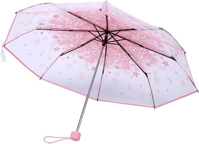 Vouwbare Paraplu met Transparante Stoffen en Kersenbloesem Design, 93 cm, Winddicht voor Volwassenen en Kinderen