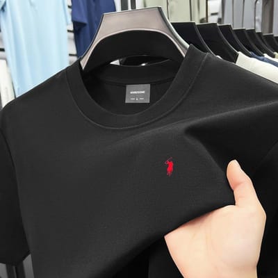 Heren O-hals T-shirt Mode Effen Kleur Spurs Borduurwerk Korte Mouw Zomer Klassiek Casual Sport Trend Herenkleding M zwart