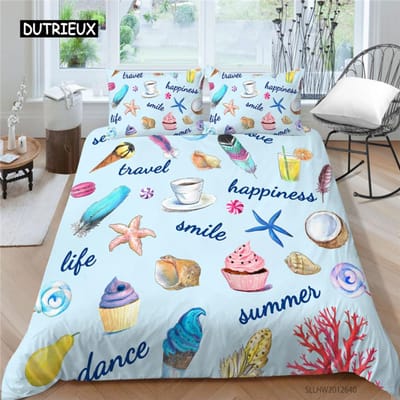 Cartoon Taart Koning Koningin Dekbedovertrek Dessert Cupcake IJs Beddengoed Set Kind Fijne Verjaardag Polyester Dekbedovertrek Kinderen Cadeaus EU King(240x220cm)